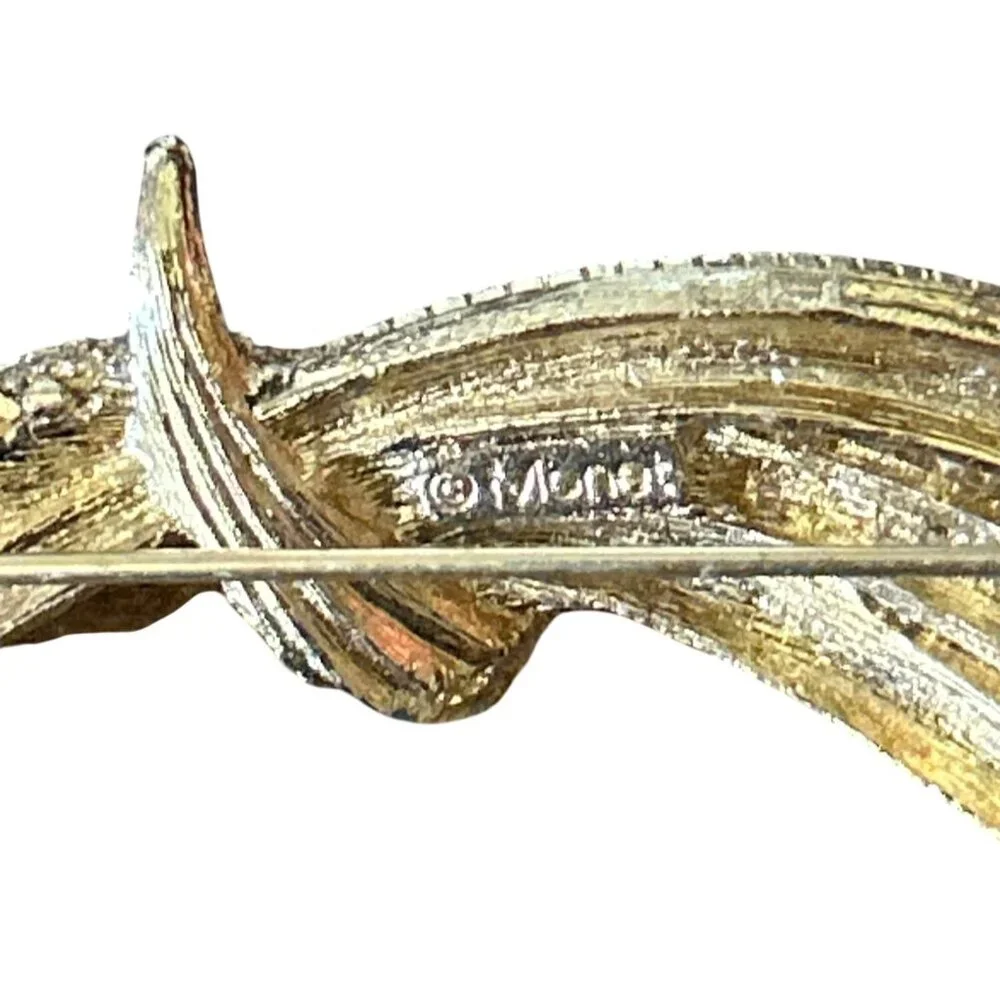 Vintage Monet Gold-Tone Textured Brooch 3” Wide Statement Piece